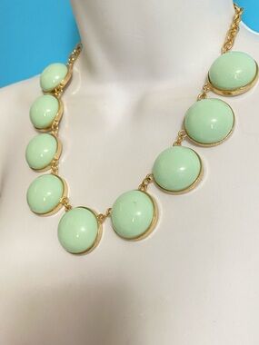 Mint Green Gold Chain Bubble Statement Necklace 19”+3” Extender